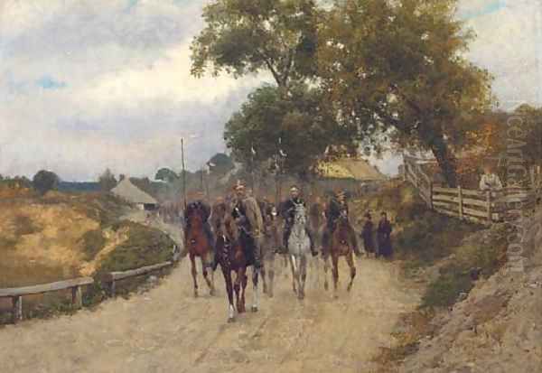 Cavalry during the uprising of 1863 Oil Painting by Ryszard Okninski