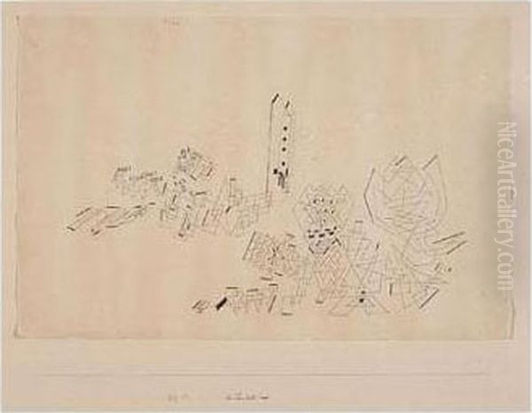 Der Turm Halt Stand (the Tower Resists) Oil Painting by Paul Klee