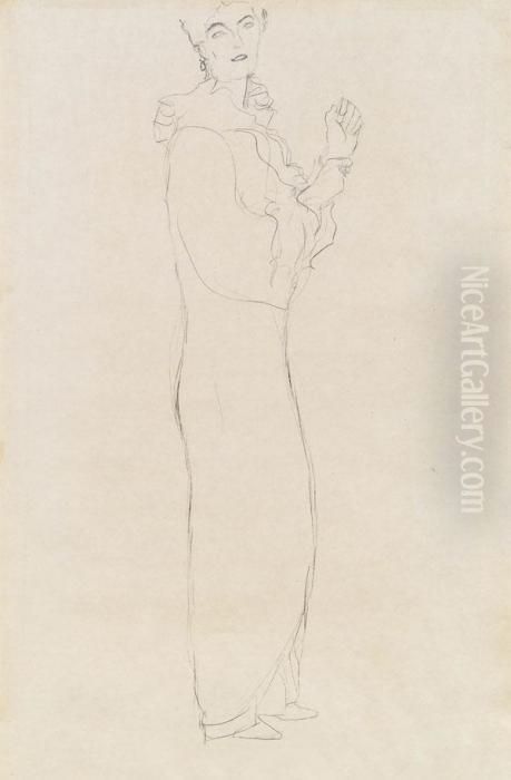 Stehend Nach Rechts Mit Erhobenen Handen Oil Painting by Gustav Klimt
