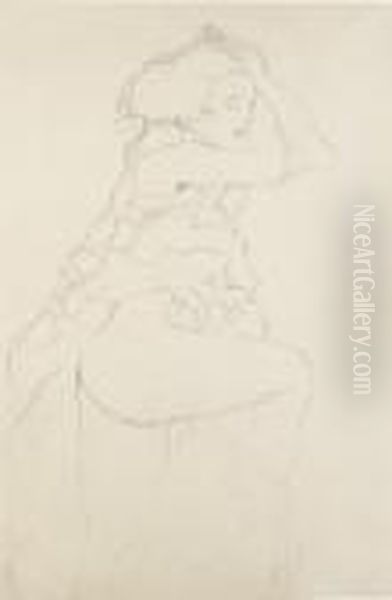 Halbakt Nach Rechts (semi-nude Facing Right) Oil Painting by Gustav Klimt