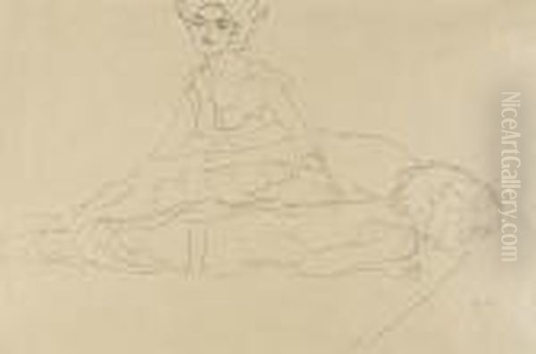 Studie Zweier Frauen (study Of Two Women) Oil Painting by Gustav Klimt