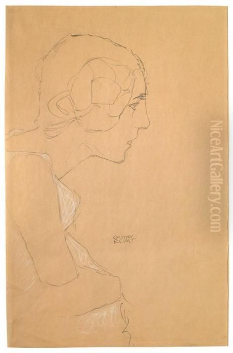 Brustbild Einesmadchens Im Profil Nach Rechts - Kniestuck Im Profil Nachrechts Oil Painting by Gustav Klimt