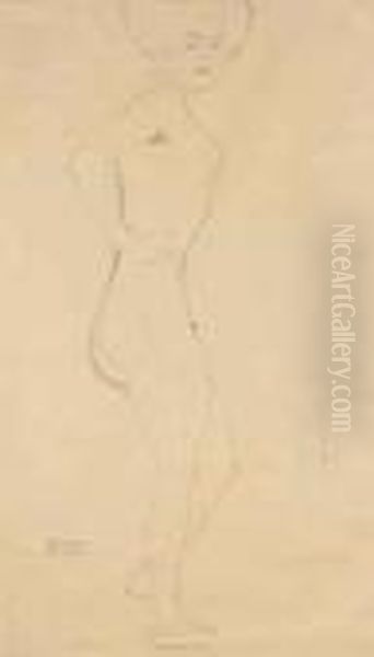 Stehender Akt In Halber Drehung Nach Rechts Oil Painting by Gustav Klimt