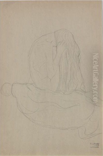 Sitzende Frau Im Profil (sitting Woman In Profile) Oil Painting by Gustav Klimt