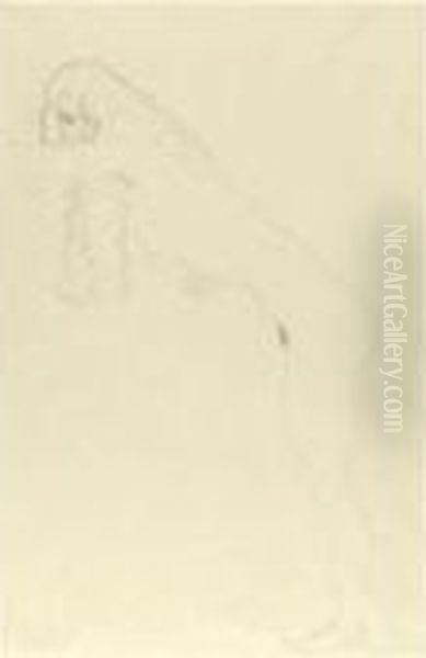 Madchenakt Mit Langen Haaren Und
 Nach Vorn Gebeugtem Oberkorperor Nackte Mit Herabhangenden Haaren Oil Painting by Gustav Klimt