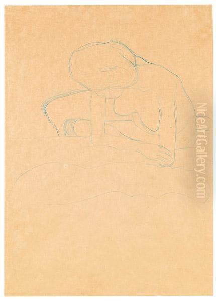 Akt Mit Aufgestutzen Unterarmen Oil Painting by Gustav Klimt