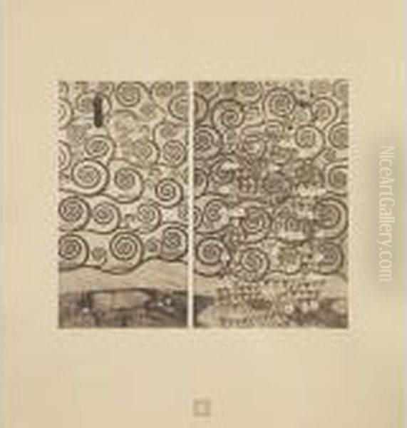 Diptych (details From The Tree Of Life) Oil Painting by Gustav Klimt