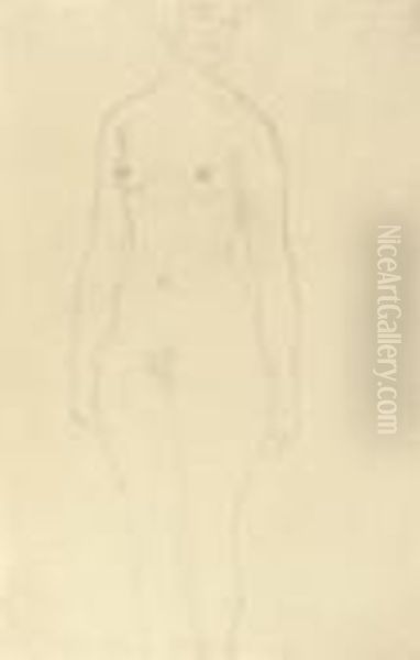 Stehender Akt Von Vorne, Nach Rechts Blickend Oil Painting by Gustav Klimt