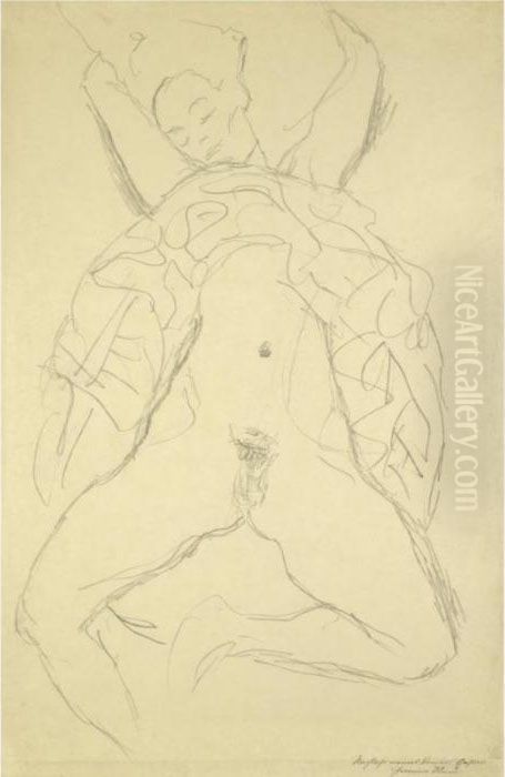 Aktstudie Fur Die Rechte Figur 
In Der Braut (nude Study For Theright Figure In The Bride) Oil Painting by Gustav Klimt