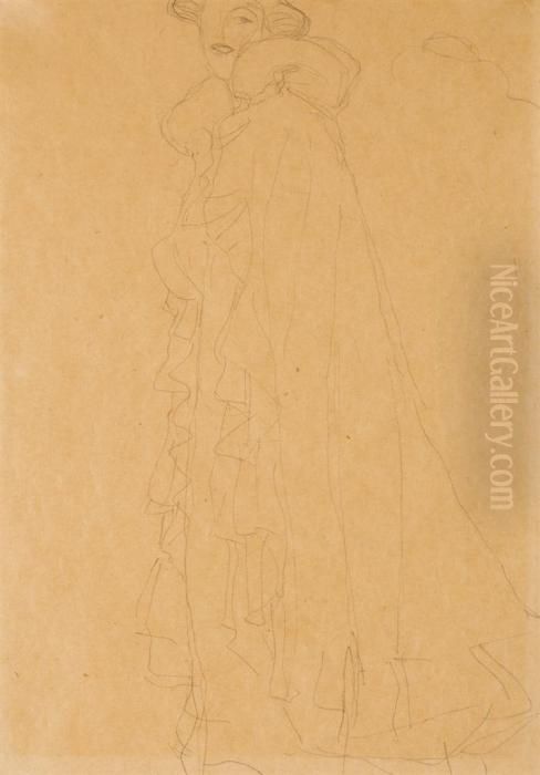Stehend Nach Links, Skizze Des Kragens Von Hinten; Study For Adelebloch-bauer Portrait Oil Painting by Gustav Klimt