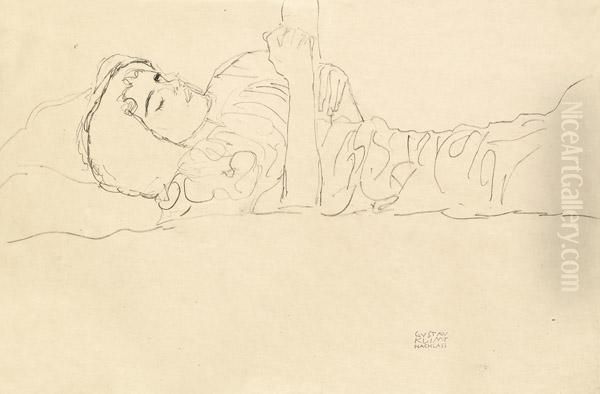 Liegender Halbakt Oil Painting by Gustav Klimt