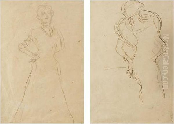 Recto
); Figurate Skizze (
Verso
) (rose Rosthorn) Oil Painting by Gustav Klimt