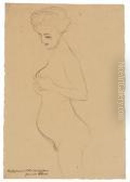 Schwangere Mit Den Handen Die 
Brust Umfassend, 1903, Studie Zu Dem Olgemalde Hoffnung I , Mit 
Bestatigung: Nachlas Meines Bruders Hermine Klimt Oil Painting by Gustav Klimt