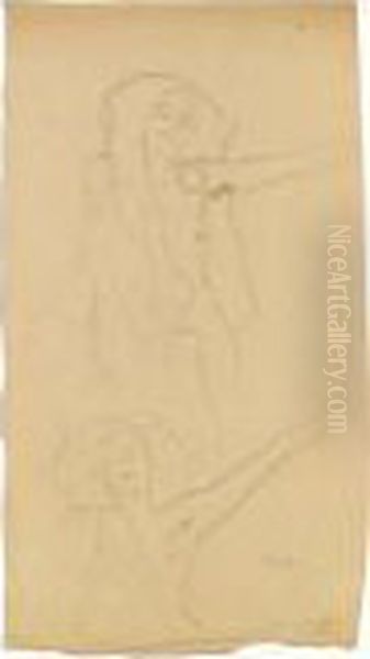 Two Sketches Of A Seated Female Nude
 For "the Arts&quot Oil Painting by Gustav Klimt