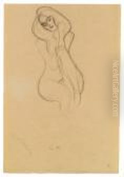 Seated Female Nude
 Sketch For
 This Arts Oil Painting by Gustav Klimt