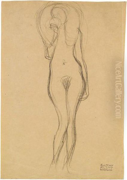 Standing Female Nude
 Sketch For
 Veritas Oil Painting by Gustav Klimt