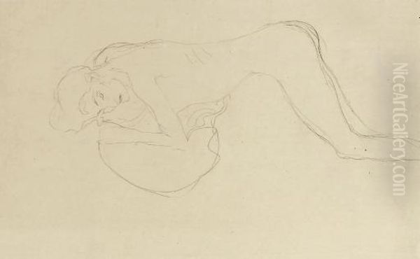 Aufgestutzt Kniender Akt Nach Links Oil Painting by Gustav Klimt