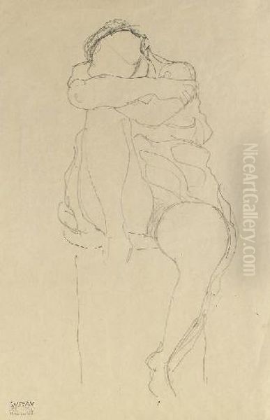 Sitzender Halbakt, Die Arme Auf Das Rechte Knie Gelegt Oil Painting by Gustav Klimt