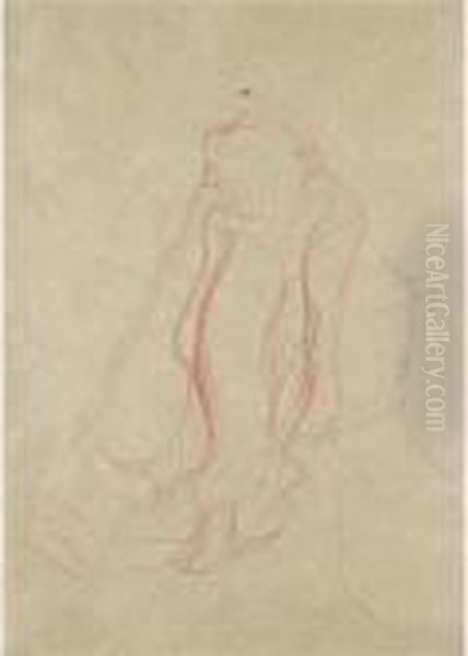 Kostumstudie Mit Ineinander 
Gelegten Handen, Wiederholung Der Rechten Seite (costume Study With 
Interlocked Hands, Repetition Of The Right Side) Oil Painting by Gustav Klimt