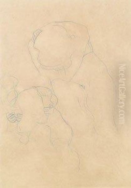 Mit Gesenktem Kopf Aufgestutzt Sitzender Akt, Wiederholung Mit Herabhangendem Haar Oil Painting by Gustav Klimt