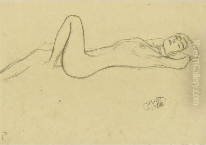 Property From A Private European Collection
 

 
 
 

 
 Liegender Frauenakt Mit Aufgestelltem Linken Bein (lying Female Nude With Positioned Left Leg) Oil Painting by Gustav Klimt