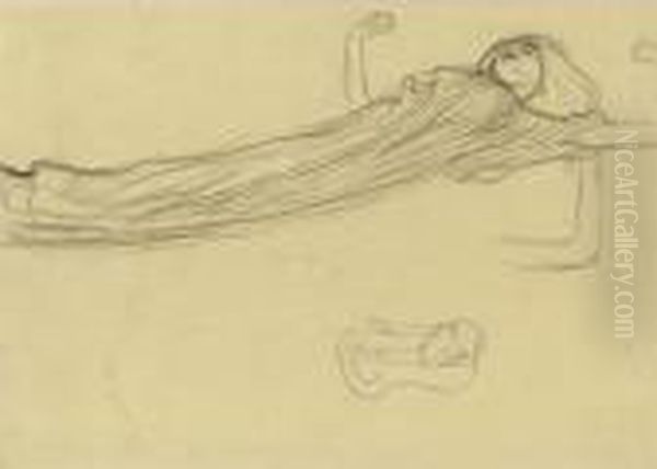 Property From A Private European
 Collection
 

 
 
 

 
 Schwebende Gewandfigur Nach Rechts, Wiederholung Des Linken 
Armes, Skizze (floating Draped Figure To The Right, Repetition Of The 
Left Arm, Sket Oil Painting by Gustav Klimt