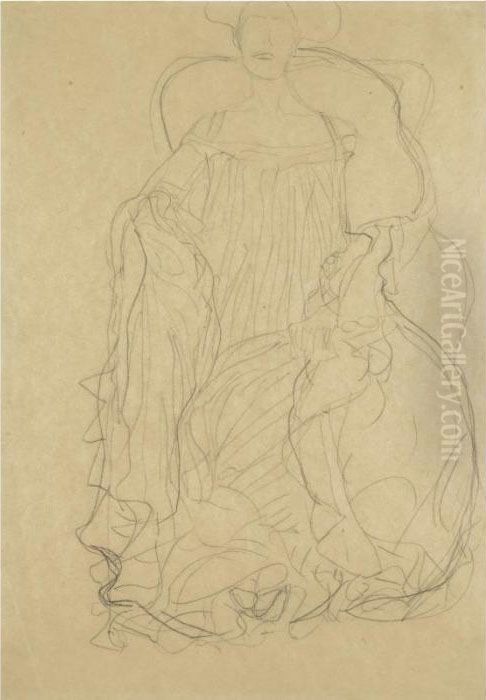Adele Bloch-bauer Sitzend Von 
Vorne, Eine Boa Uber Die Linke Schulter Gelegt (adele Bloch-bauer Seated
 From The Front, A Boa Draped Over Her Left Shoulder) Oil Painting by Gustav Klimt