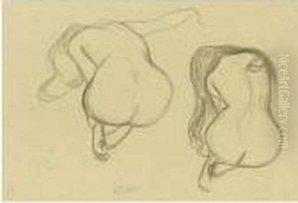 Property From A Private European Collection
 

 
 
 

 
 Zwei Studien Eines Sitzenden Ruckenacktes Mit Langem Haar (two Studies Of A Seated Nude From Behind With Long Hair) Oil Painting by Gustav Klimt