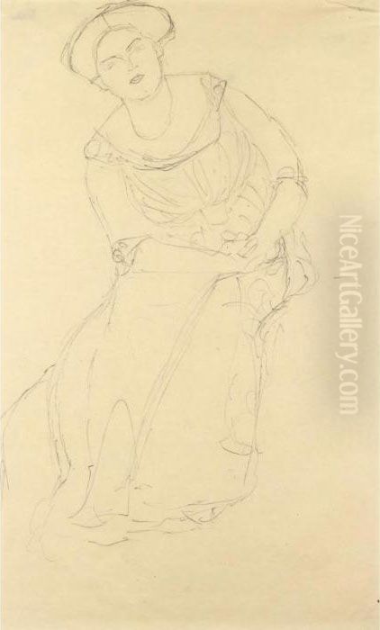 Studie Zu Eugenia Primavesi: 
Sitzend Von Vorne (study Of Eugenia Primavesi: Frontal View) Oil Painting by Gustav Klimt