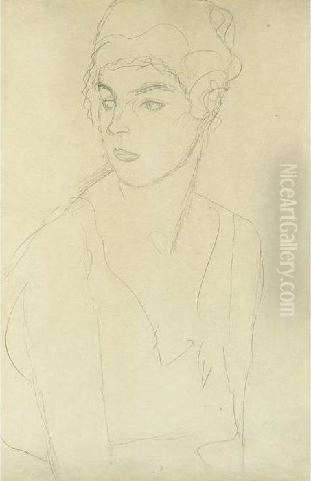 Brustbild Im Drieviertelprofil 
Nach Links (portrait Bust Three-quarter Profile Facing Left) Oil Painting by Gustav Klimt