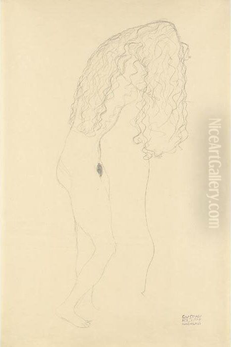 Nach Rechts Aufgestutzt 
Stehender Akt, Das Gesicht Durch Die Haare Verdeckt (standing Nude With 
Her Face Covered By Her Long Hair) Oil Painting by Gustav Klimt