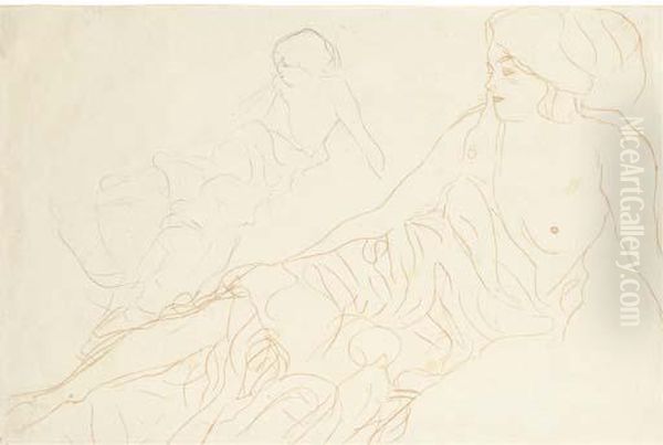 Aufgestutzt Liegende, Links Wiederholung Oil Painting by Gustav Klimt