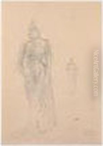 Stehende Dame Im Langen Kleid 
Nach Links (standing Female Figure In A Long Dress Facing Left) Oil Painting by Gustav Klimt