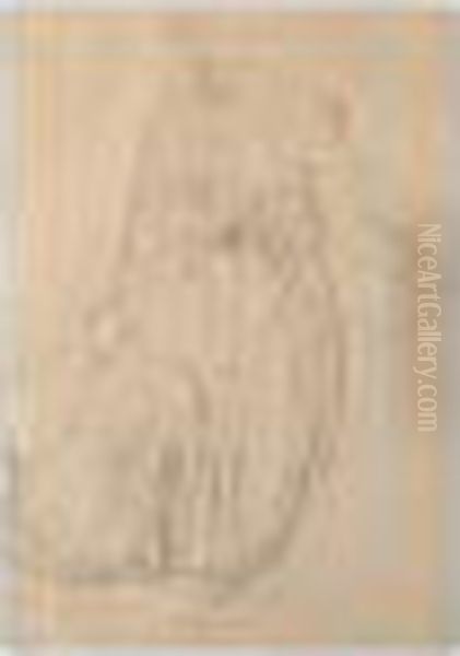 Studie Zum Bildnis Adele 
Bloch-bauer: Sitzend Von Vorne, Die Rechte Hand Auf Das Kinn Gestutzt 
(study For The Portrait Of Adele Bloch-bauer: Seated, From The Front, 
Her Right Hand Supporting Her Chin) Oil Painting by Gustav Klimt