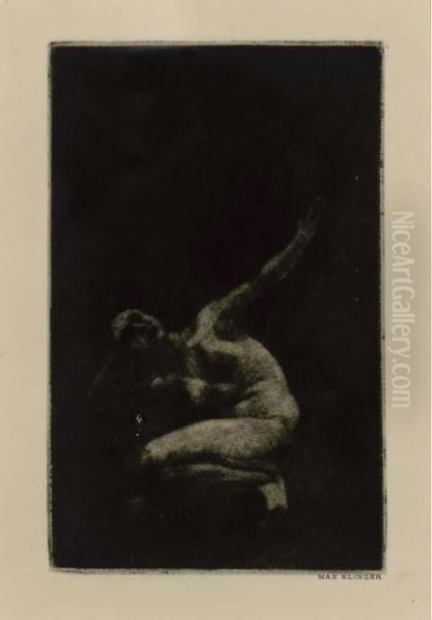 Kauernder Weiblicher Akt (beyer 388) Oil Painting by Max Klinger