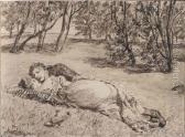 Couple On A Lawn Oil Painting by Max Klinger