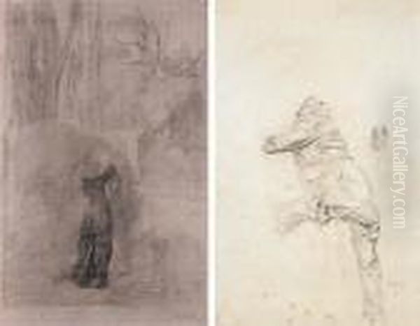 In The Park (#) A Man's Cloth (#) Figural Study Oil Painting by Max Klinger