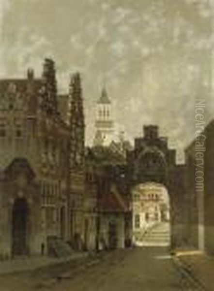The Oude Poort With The Houses Oil Painting by Johannes Christiaan Karel Klinkenberg