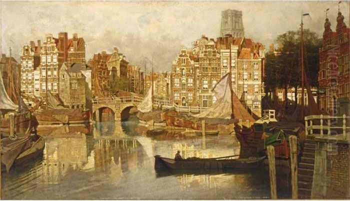 A View Of The Blaak, Rotterdam Oil Painting by Johannes Christiaan Karel Klinkenberg