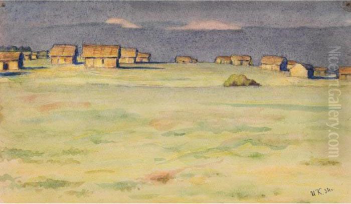 Landschaft Mit Hutten Auf Demfeld Oil Painting by Ivan Klioune