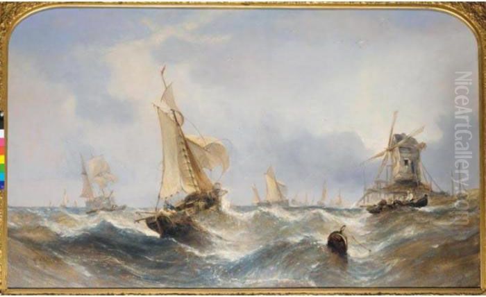 Hauling In The Nets Oil Painting by William Calcott Knell