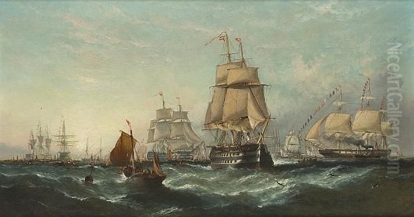 Morning - The Experimental 
Squadron Leaving Spithead, July 5th. 1845; A Breezy Morning In The Downs Oil Painting by William Calcott Knell