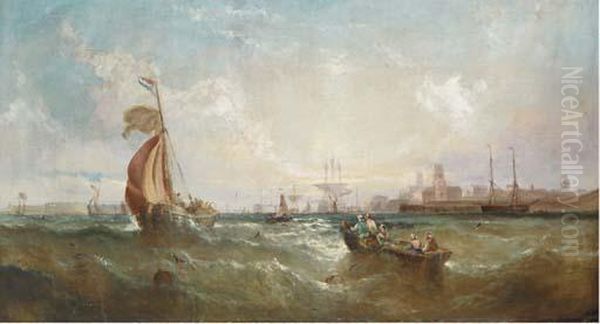 Shipping Off The Entrance To Portsmouth Harbour Oil Painting by William Calcott Knell