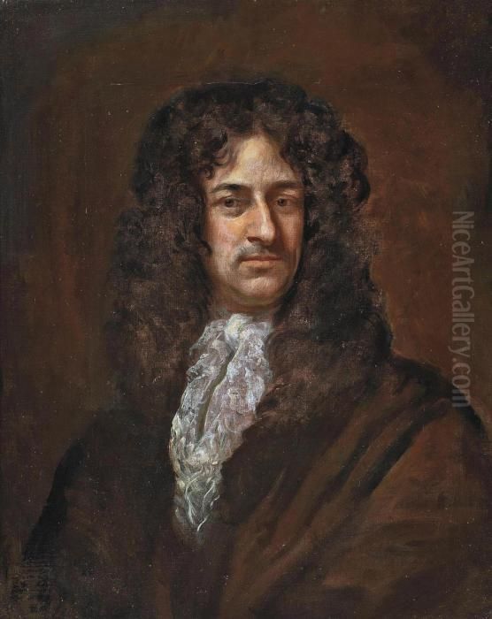 Portrait Of A Gentleman, 
Traditionally Identified As Charles Ii (1630-1685), Bust-length, In 
Brown Robes And Lace Cravat Oil Painting by Sir Godfrey Kneller