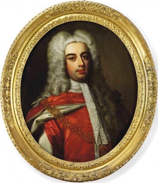 Portrait Of A Gentleman 
Traditionally Identified As Sir Charlesgunter Nicol, Knight Of The Bath,
 (d. 1743), Bust-length, In A Rustcloak And Lace Stock, Wearing The 
Order Of The Bath Oil Painting by Sir Godfrey Kneller
