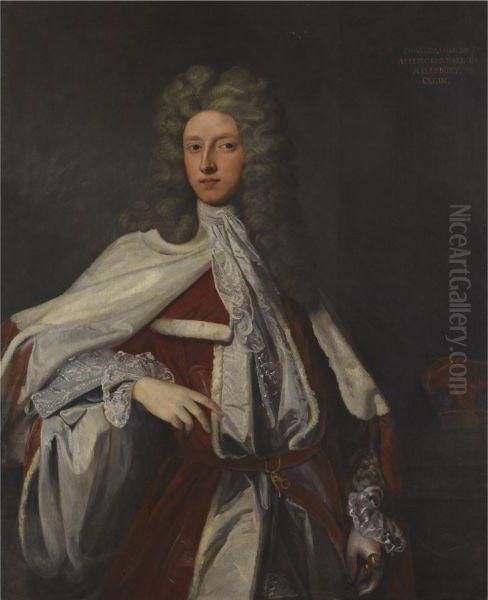 Portrait Of Charles, Lord Bruce 
Wearing Peer's Robes, His Coronet To The Right (1682-1747) Oil Painting by Sir Godfrey Kneller