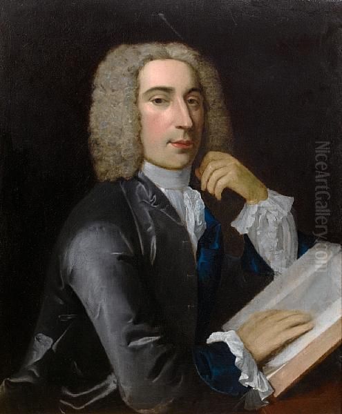 Portrait Of A Gentleman, Said To
 Be Dr Johnthorneycroft, Seated, Half-length, In A Grey Coat With A 
White Lacejabot Oil Painting by Sir Godfrey Kneller