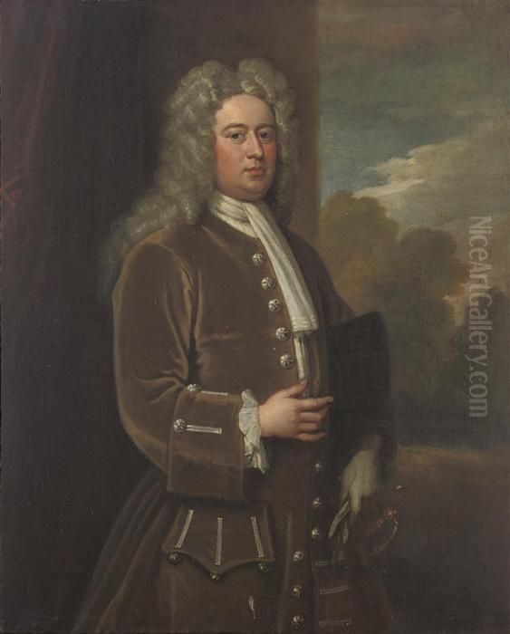 Portrait Of Dudley North Of 
Glemham (1684-1729), Three-quarter-length, In A Brown Coat, A Tricorn 
Under His Left Arm Oil Painting by Sir Godfrey Kneller