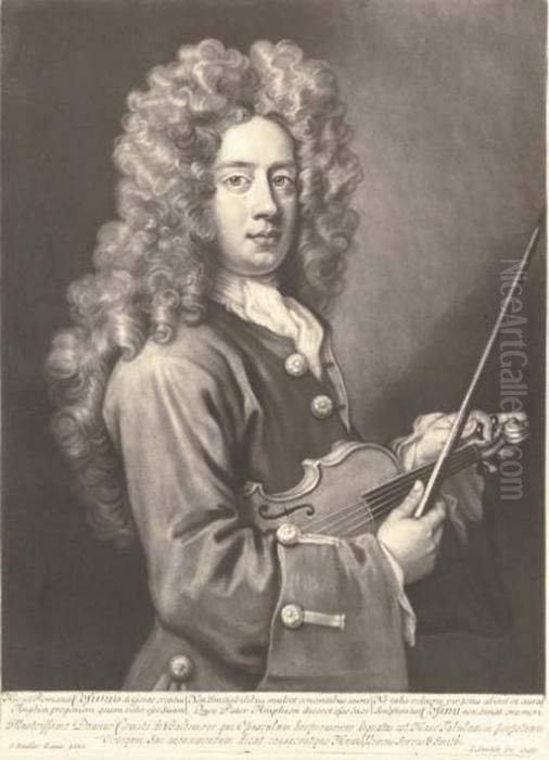 Cosins, (turning A Violin); And 
Mrs Arabella Hunt (sitting On A Bank Playing A Lute), By J. Smith Oil Painting by Sir Godfrey Kneller