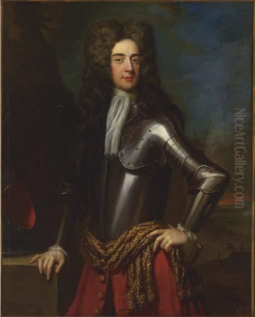Portrait Of A Military 
Commander, Said To Be Colonel Leigh, Standing Three-quarter-length, In 
Armour Oil Painting by Sir Godfrey Kneller